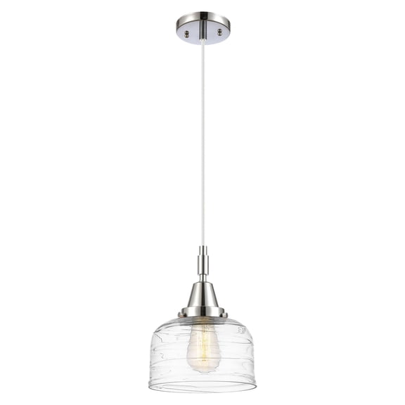 447-1P-PC-G713 Innovations Lighting Bell - 1 Light Cord Hung Mini Pendant-11.13 Inch Tall and 8 Inch Wide-Polished Chrome Finish-Clear Deco Swirl