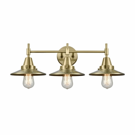 447-3W-AB-M4-AB-Innovations Lighting-Railroad - 3 Light Bath Vanity-7.25 Inches Tall and 26 Inches Wide-Antique Brass Finish-Antique Brass Shade Color