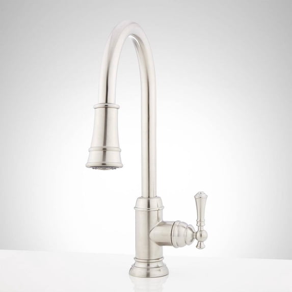 Open Box 448172 Amberley Single Handle Pull Down Kitchen Faucet in Stainless Steel 16.94 in