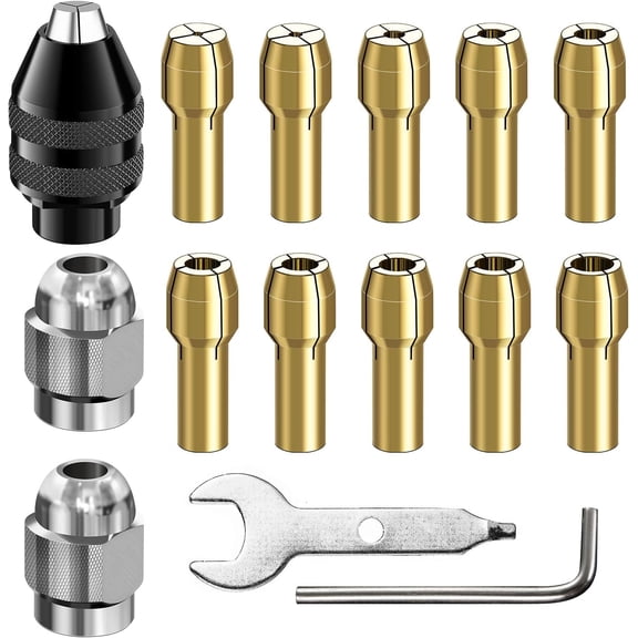 4486 Multi Chuck Set 15Pcs,Brass Collet Set,Collet Nut Kit,0.8-3.2mm Replacement Keyless Quick Change Chuck Rotary Tool Accessory Compatible with Dremel 3000 4000 7700 8200(M7x0.75mm Long)