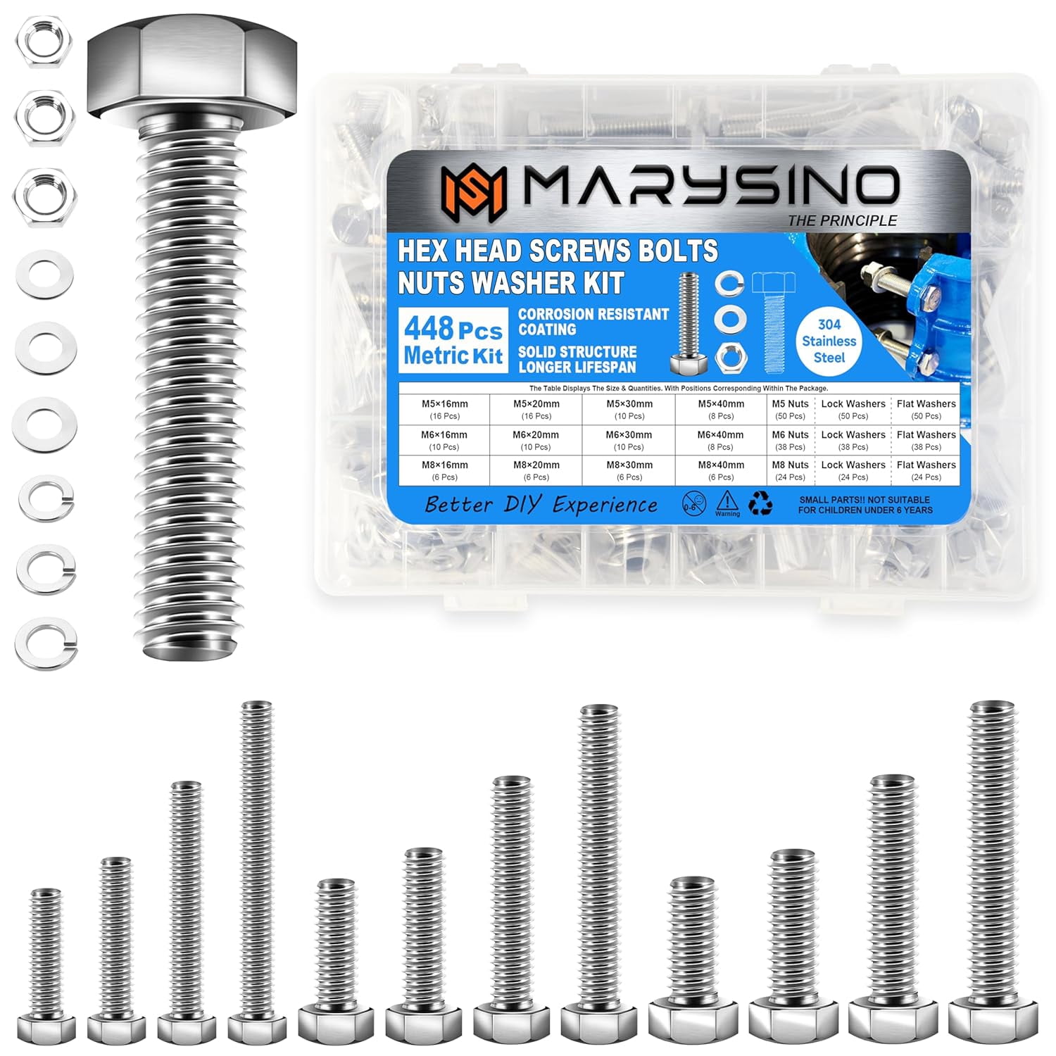 448Pcs Nuts and Bolts Assortment Kit, M5 M6 M8 Bolts Heavy Duty Metric ...