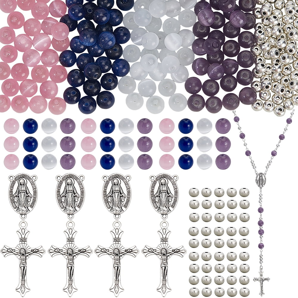 448Pcs Rosary Making Kits Rosary Charms Charm Easter Crucifix Crosses Pendants Chandelier Component Links 8Mm Cat Eye Beads