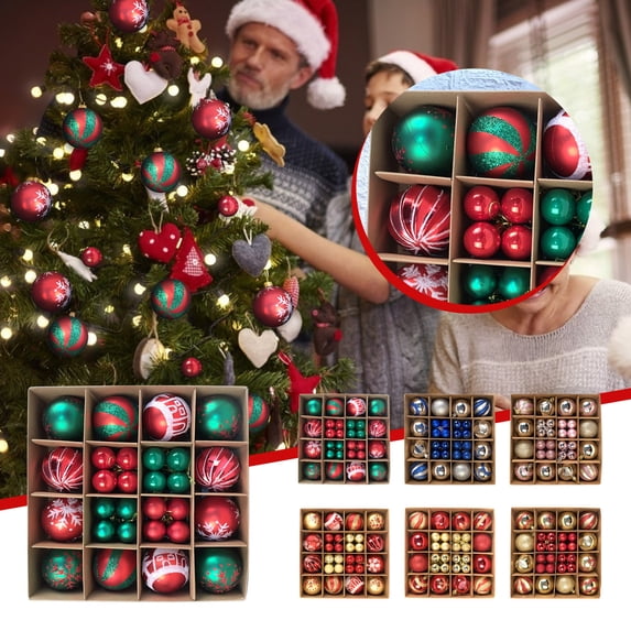 44Ct Colorful Christmas Tree Ball Assorted Ornaments Pendants, 2.4" and 1.2" Christmas Shatterproof Shine Ball Decoration for Christmas Tree Holiday