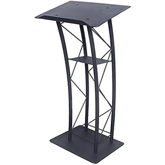 44Inch Black Podium Stand, Conference Pulpit Podium Presentation Stand with Built-in Shelf Detachable for Church School Office Lectern Multifunction Curved Podium$$Office