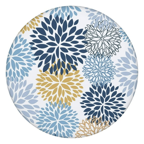 44Inch Decorative Boho Tablecloth with Floral Motifs, Round Elastic Fitted Cover for 38"-42" Tables, Spill Resistant Indoor Outdoor