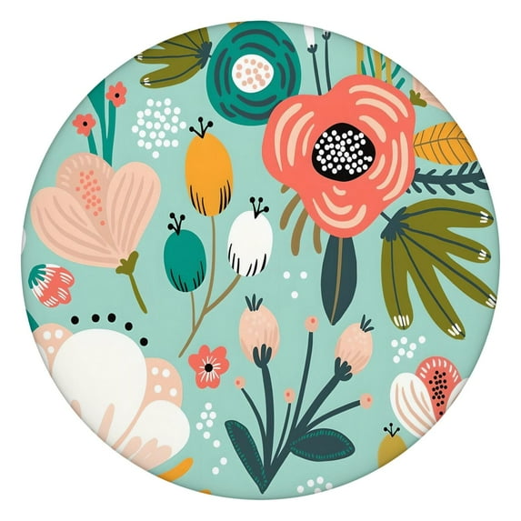 44Inch Elastic Round Tablecover with Vintage Boho Floral, Fitted Stretch Cloth for 38"-42" Tables, Wrinkle Resistant