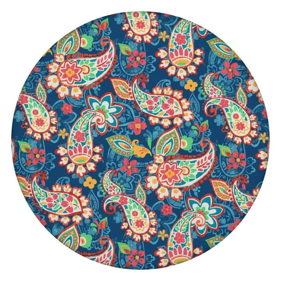 44Inch Elastic Round Tablecloth, Fitted Stretch Spillproof Cover with Boho Floral Print for 38"-42" Tables