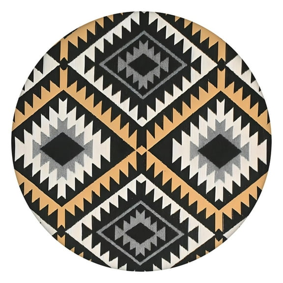 44Inch Round Tablecloth with Floral Boho Print, Elastic Edge, for Dining, Stain Resistant