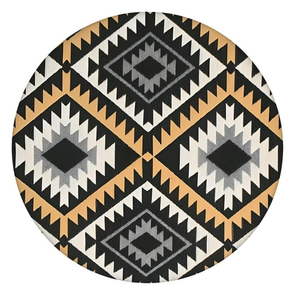 44Inch Round Tablecloth with Floral Boho Print, Elastic Edge, for Dining, Stain Resistant