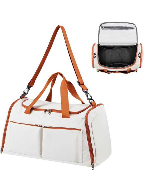 44L Travel Duffle Bag, Sport Duffel Bags Fitness Gym Bag for Men Women with Adjustable Shoulder Strap and Wet Compartment, Durable Large Duffle Bag for Travel, Workout, Fitness & Sport - White