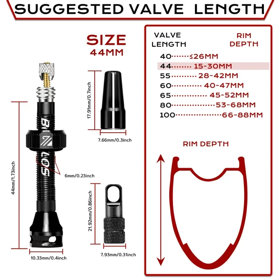 44MM-BLACK-Presta Valve for Bike, Alloy Stem