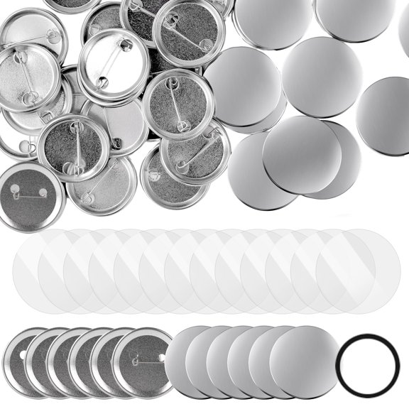 44MM Metal Blank Button Badge Parts with Blank Paper for Button Maker Machine Pin Maker Button Press, including 200PCS Metal Shell, 200PCS Metal Back Cover, 200PCS Transparent Film
