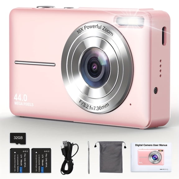 44MP 16X Digital Zoom Camera, 1080P HD Vlogging Camera with Anti-Shake, Professional Photography for Photo Video Webcam, Includes 32GB TF Card, Ideal Gift for Teens