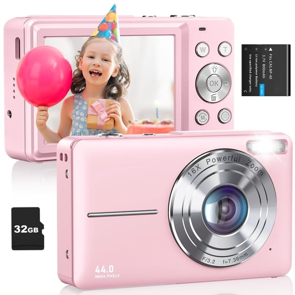 44MP Digital Camera for Kids and Students - High Resolution Point and with 32GB Memory Card and 16x Digital for Boys Girls Classroom Use