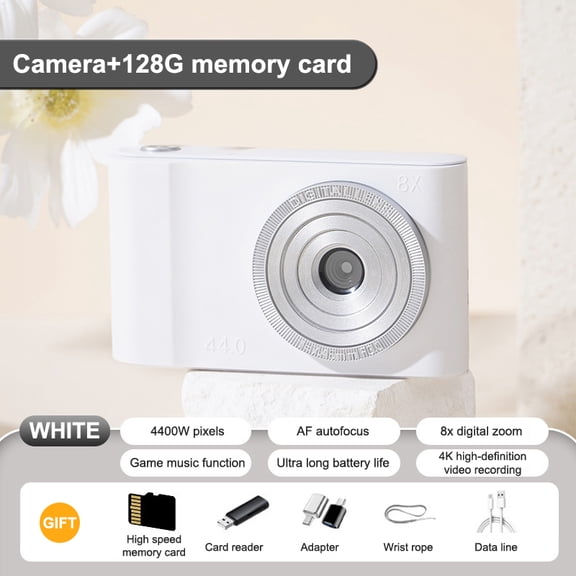 44MP Mini CCD Digital Camera With Memory Card 4K Double Lens 8X Zoom Trip Travel Camera For Kids Girls Children Gift