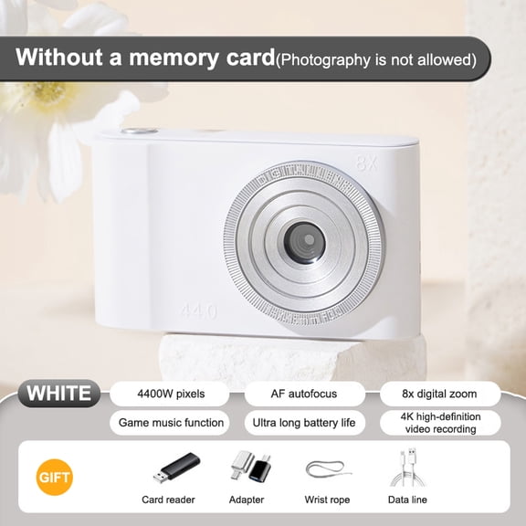 44MP Mini CCD Digital Camera With Memory Card 4K Double Lens 8X Zoom Trip Travel Camera For Kids Girls Children Gift