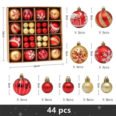 44PCS Christmas Ball Ornaments, Red Delicate Painting & Glittering Shatterproof Christmas Ornaments Set Decorative Hanging Christmas Ornaments Baubles Set for Xmas Tree Holiday