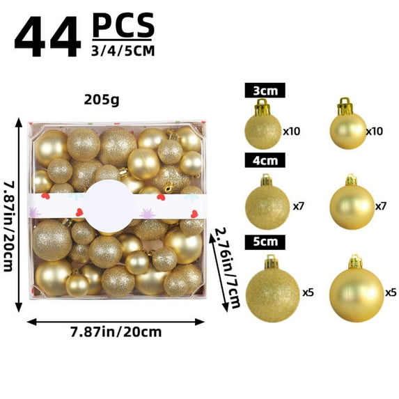44PCS Christmas Balls Set 3/4/5CM Hanging Ornaments in Colorful Gift Box Holiday Tree Decorations Festive DIY Christmas Tree Accessories