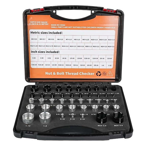 44PCS Nut Checker Bolt Inspection Tool, Metric & Imperial Standard, Rust-Resistant Steel Material, Quick Accurate Measurement, for Car Industrial Housing Inspection