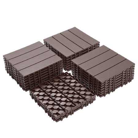 44PCS Plastic Interlocking Deck Tiles, 11.8"x11.8", Patio Flooring Outdoor Waterproof All Weather Use for Garden Poolside Front/Back Yard, Light Coffee Color
