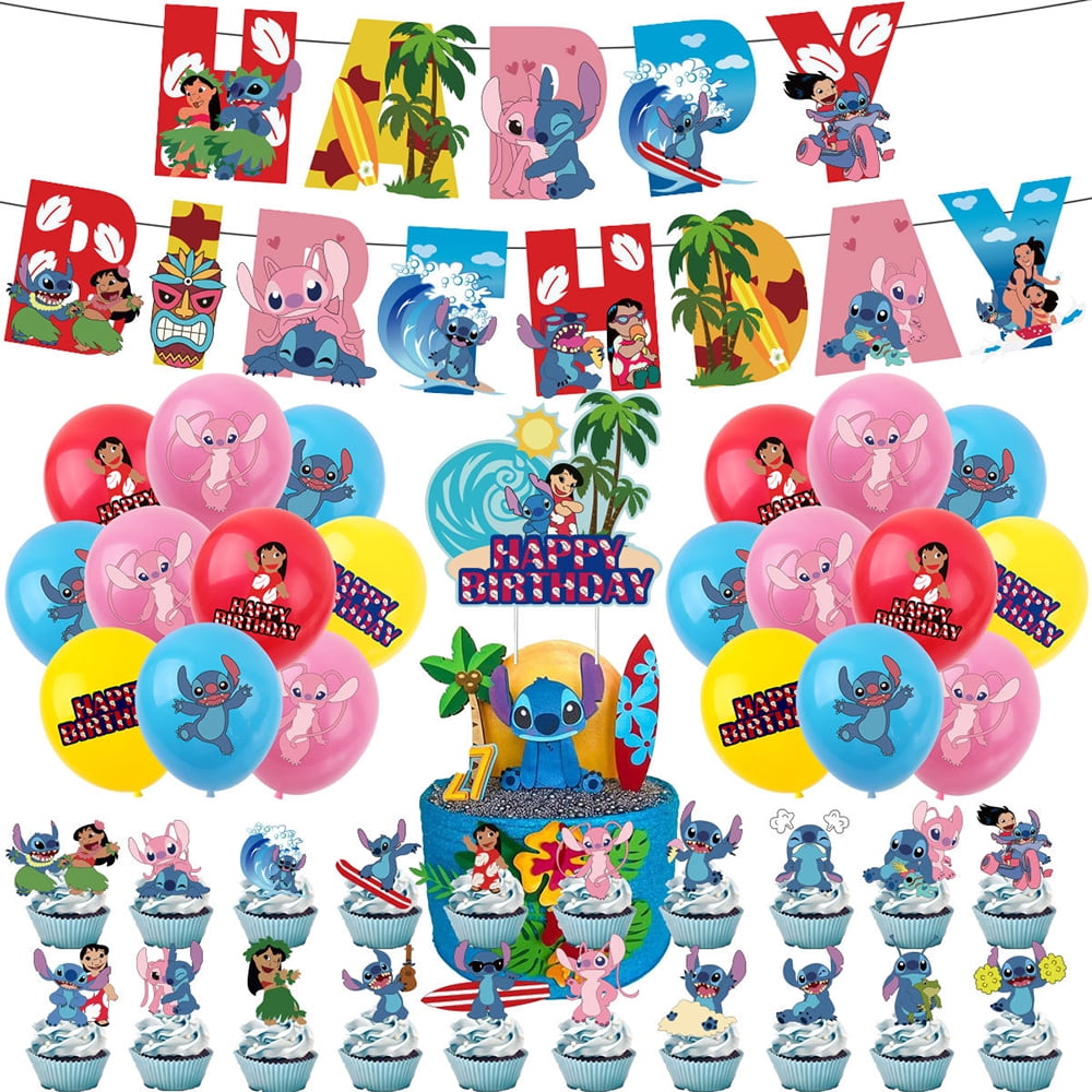 44Pce Set Cartoon Blue Monster Theme Birthday Party Decorations Supplies Set Cute Balloons Celebration Banner Flag Pink Angek Cake Topper Cadrs Props