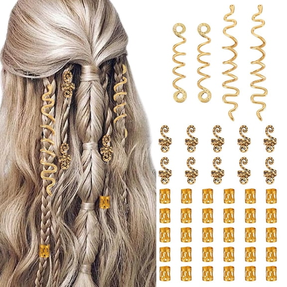 44Pcs Alloy Dreadlocks Beads Gold Hair Accessories for DIY Loc Hair Jewelry Braiding Hair Pendants Decoration Clips Serpentine Shaped Hair Clips Decoration for DIY Women Braids