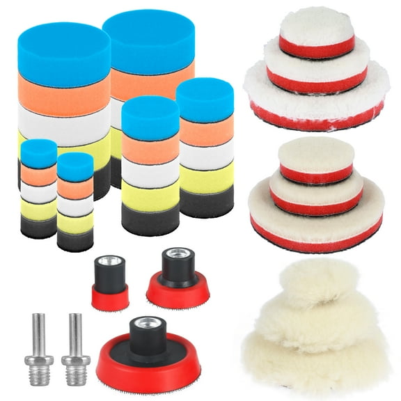 44Pcs Car Polishing Pad Kit 1/2/3inch Polishing Sponge Pads with M14 Thread Adapters Mix Size Microfiber Polishing Pad Reusable Car Detailing Sponge Polishing Pads for Car Furniture