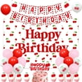 thumbnail image 1 of 44Pcs Cherry Themed Birthday Party Decorations Happy Birthday Backdrop Cherry Happy Birthday Banner Cherry Cupcake Topers White Red Latex Ballons for Girls 1st 2nd 3rd Birthday Party Decor Supplies, 1 of 8