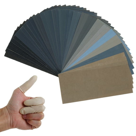 44Pcs Extra Fine Sand Paper 120-20000 Assorted Grit Wet and Dry Sandpaper Sheet Kit Reusable Polishing and Sanding Sandpaper with 3 Finger Cots for Woodworking Automotive