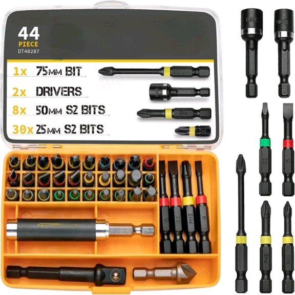 44Pcs Impact Driver Bit Set, 1/4" Hex S2 Steel Drill & Screwdriver Bit Set with Storage Case, Phillips Torx Allen Bits, for Cordless Drill, Home DIY Use