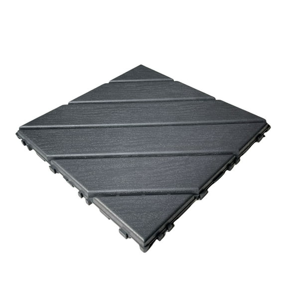 44Pcs Interlocking Outdoor Flooring, 1.8"x11.8" Square Plastic Deck Tiles for Backyard Garden Deck Poolside, All-Weather & Waterproof Patio Pavers Floor Tiles, Diagonal-Dark Gray