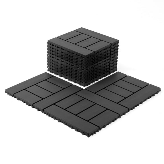 Kosynda 44Pcs Interlocking Patio Deck Tiles, H Style, 12 x 12in, Waterproof Floor Tiles for Porch, Poolside, Balcony, Backyard, Dark Gray