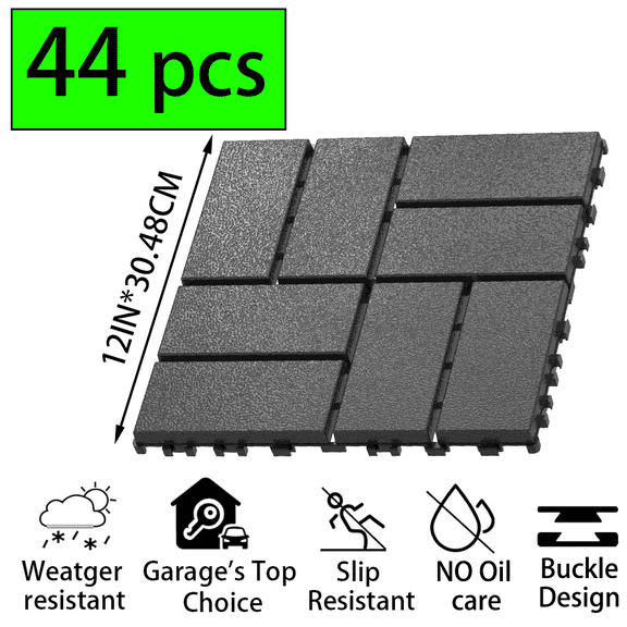 44Pcs Interlocking Plastic Deck Tiles , (10pcs Edge Strips+4pcs Corner)12"x12" High Quality All-Weather Patio Tiles For Porch, Poolside, Balcony, Backyard Pathway