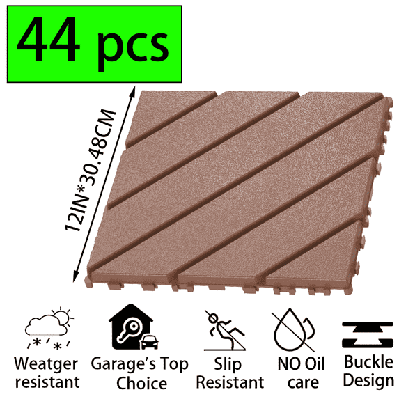 44Pcs Interlocking Plastic Deck Tiles , (10pcs Edge Strips+4pcs Corner)12"x12" High Quality All-Weather Patio Tiles For Porch, Poolside, Balcony, Backyard Pathway