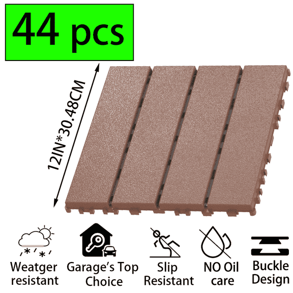 44Pcs Interlocking Plastic Deck Tiles , (10pcs Edge Strips 4pcs Corner)12"x12" High Quality All-Weather Patio Tiles For Porch, Poolside, Balcony, Backyard Pathway