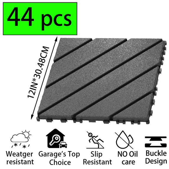 44Pcs Interlocking Plastic Deck Tiles , (10pcs Edge Strips+4pcs Corner)12"x12" High Quality All-Weather Patio Tiles For Porch, Poolside, Balcony, Backyard Pathway