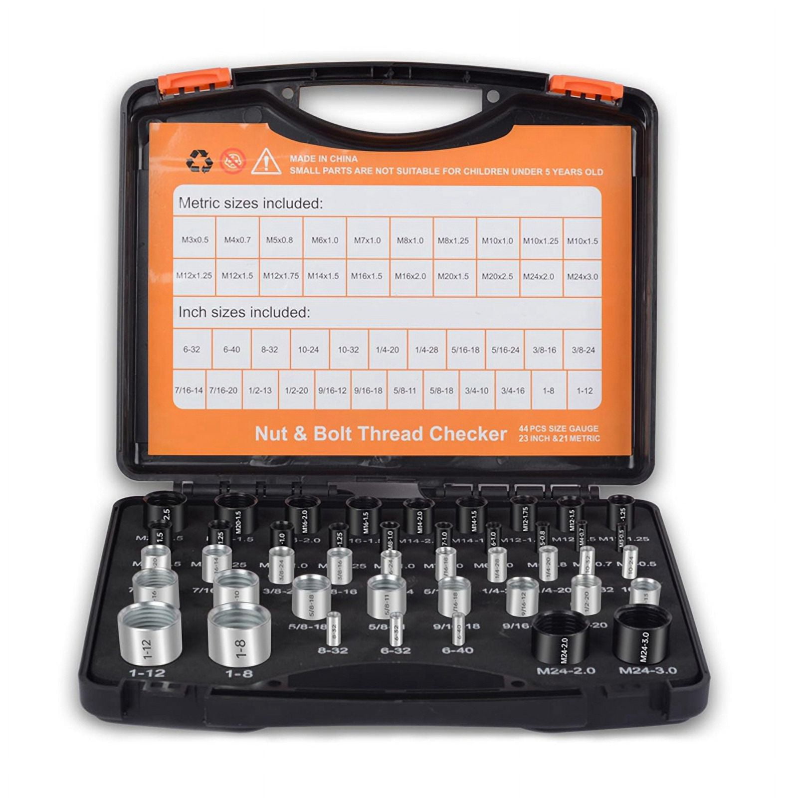 44Pcs Nut and Bolt Standard and Metric Set Thread Identifier Screw Size ...