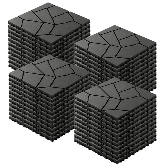 44Pcs Per Set 12 Inch Stone Pattern Interlocking Patio Deck Tiles, DIY Modular Outdoor Indoor Flooring Tiles, Waterproof PP Interlock Floor Tile