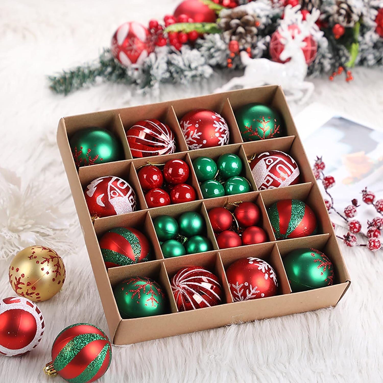 44Pcs/Set Christmas Ball Red Christmas Tree Decoration Ball Ornaments ...