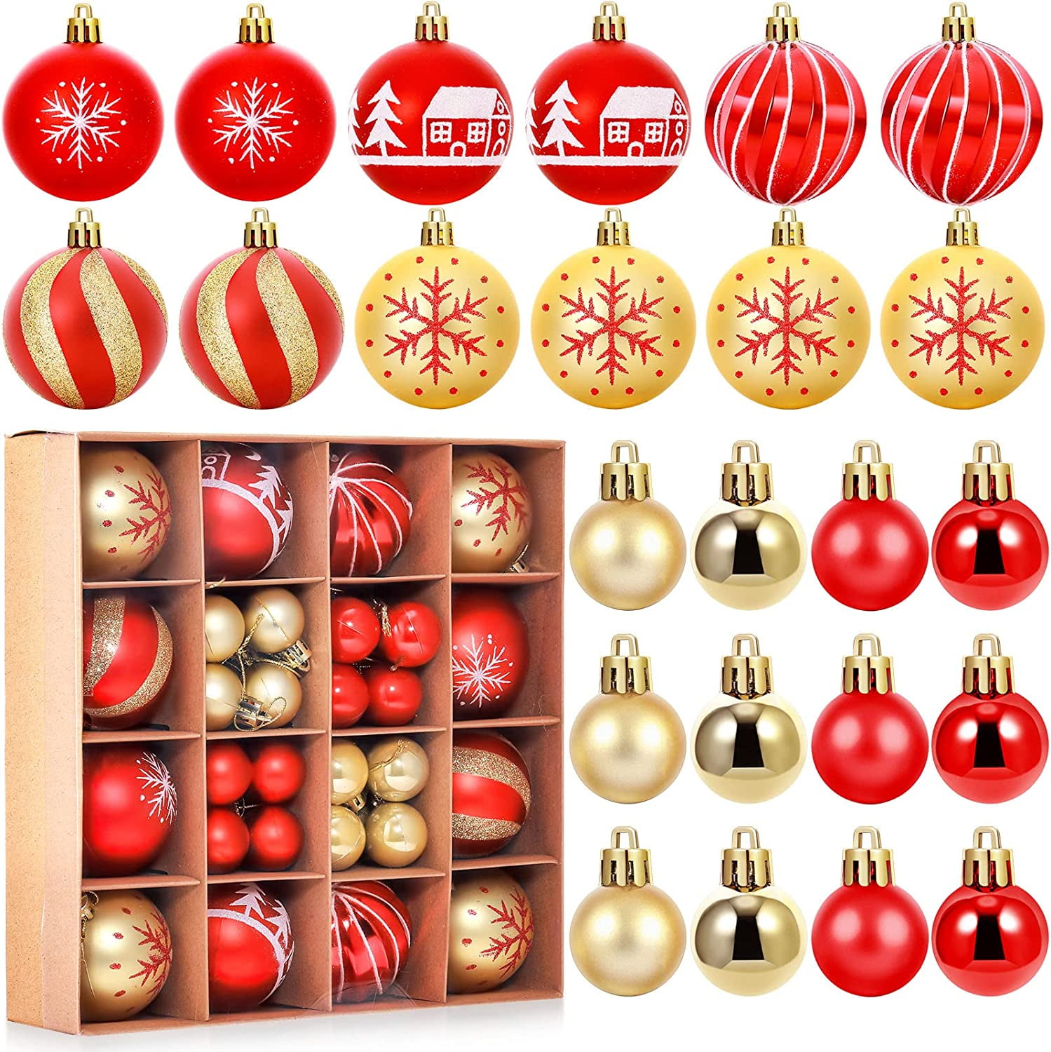 44Pcs/Set Christmas Ball Red Christmas Tree Decoration Ball Ornaments