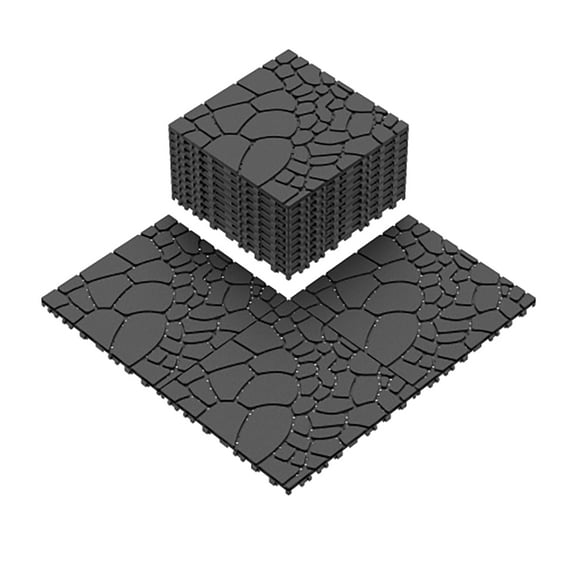 Kosynda 44Pcs Stone Texture Patio Deck Tiles, 12 x 12in, Waterproof Interlocking Floor Tiles for Porch, Poolside, Balcony, Backyard, Dark Gray
