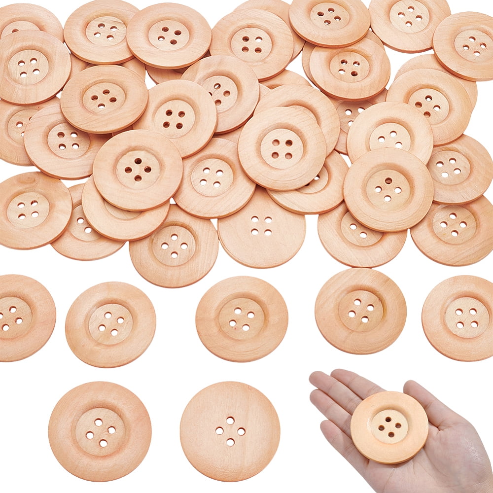 44Pcs Wood Buttons 4-Hole Flat Round White 60x5mm Hole: 5mm
