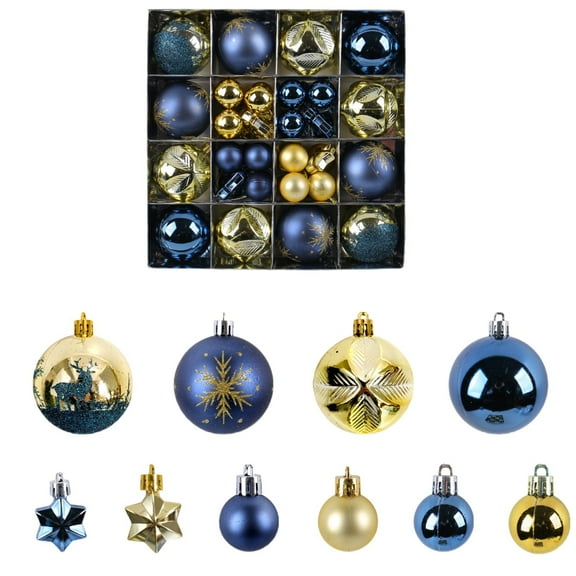 44ct Blue Silver Christmas Ball Ornaments - Bulk Glitter Hanging Decor Set with Large & Mini Sizes for Tree, Garland & Holiday Party