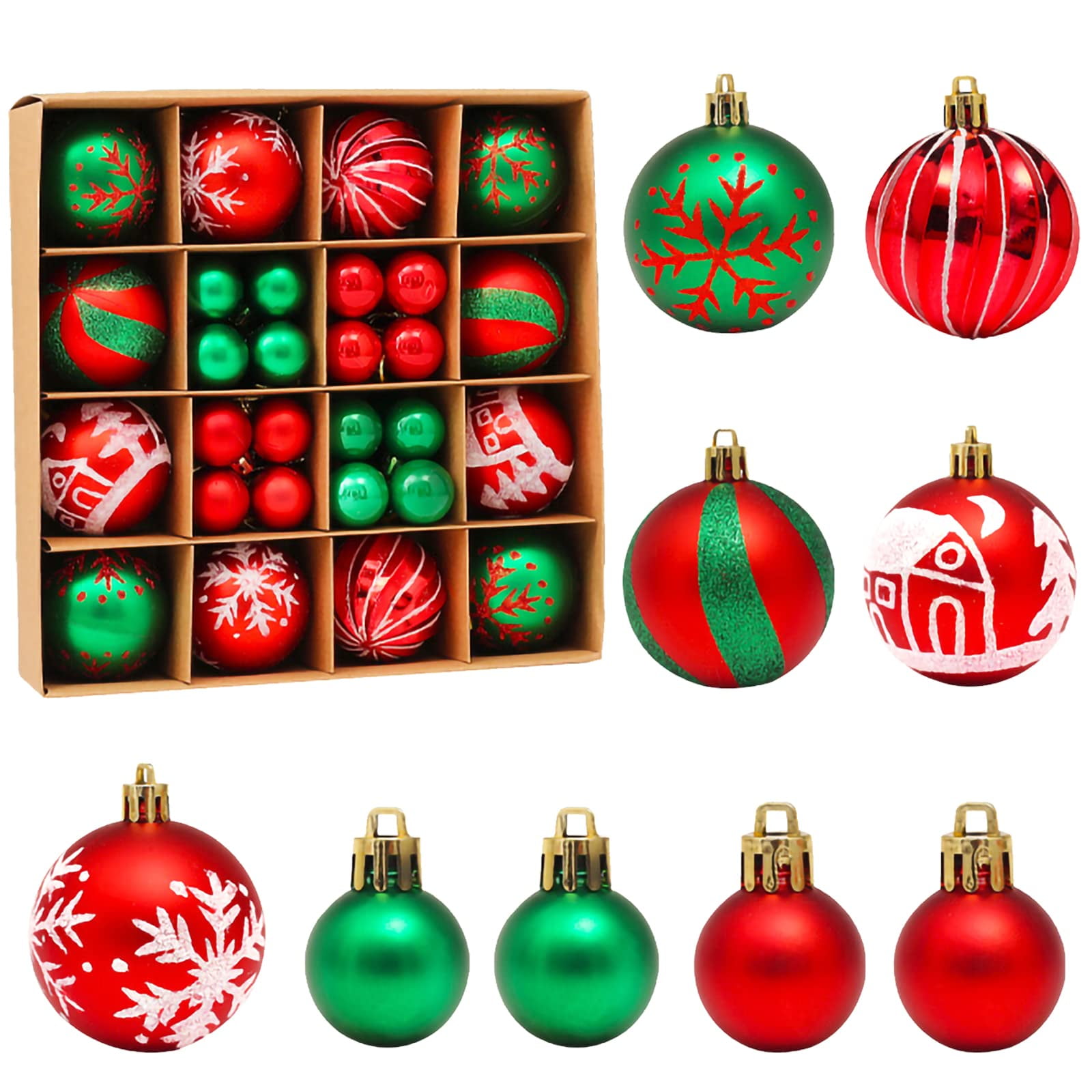 44ct Christmas Ball Ornaments, Christmas Ornaments Red and Green Ball
