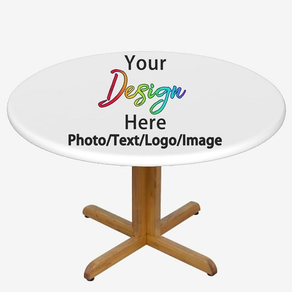 44in Custom Round Tablecloth with Elastic Edge, Personalized Waterproof Fitted Table Cover for 36-44" Tables Polyester Reusable Table Cloths Wipe Clean for Picnic, Dining, Outdoor Use and Party Decor