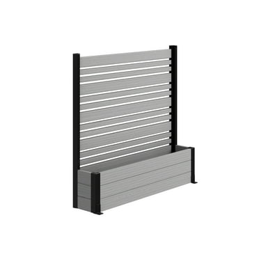 44in H x 46in W x 9.5in L (1 Screen w/ Planter) Freestanding Enclo Florence Ash Color Privacy Fence Screen with Planter Box, Outdoor Vinyl Privacy Screen Panel for Patio & Air Conditioner, EC18007