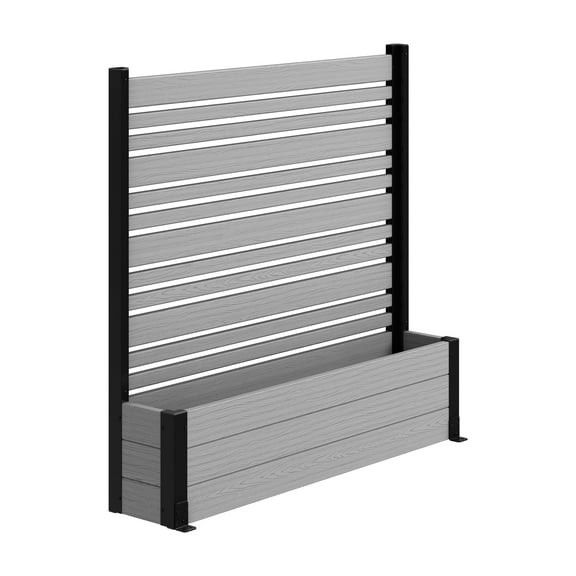 44in H x 46in W x 9.5in L (1 Screen w/ Planter) Freestanding Enclo Florence Ash Color Privacy Fence Screen with Planter Box, Outdoor Vinyl Privacy Screen Panel for Patio & Air Conditioner, EC18007