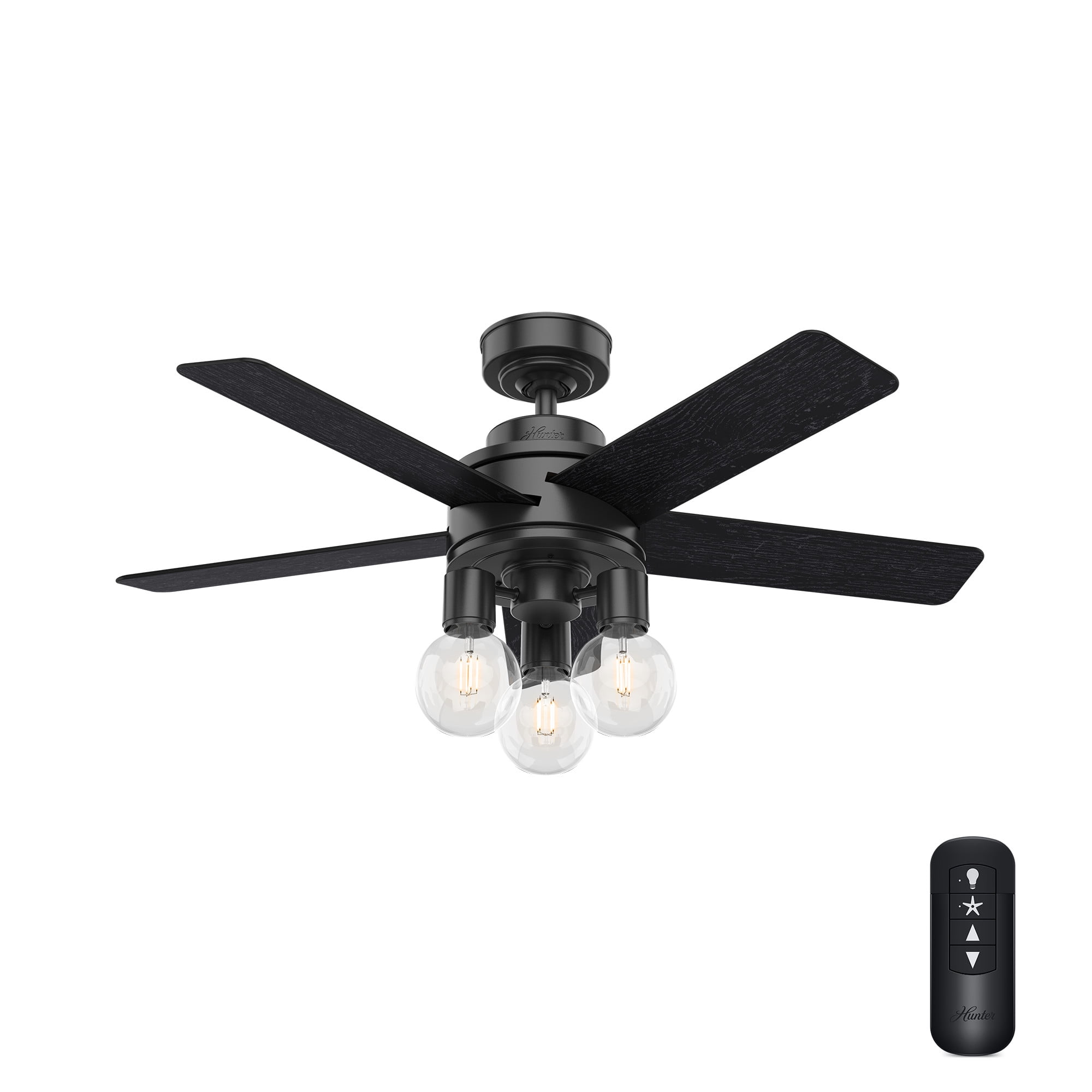 Matte Black 44" Ceiling Fan with LED Light and Remote Control