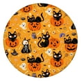 thumbnail image 1 of 44in Pumpkin Ghost Round Halloween Tablecloth with Elastic Edge Orange, Fitted Table Cover for 36-44" Tables, Polyester Reusable Table Cloths Wipe Clean for Picnic, Dining, Outdoor Use and Party Decor, 1 of 7