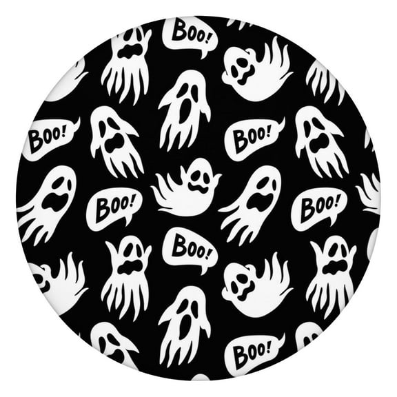 44in Round Halloween Pumpkin Ghost Tablecloth with Elastic Edge, Fitted Table Cover for 36-44" Tables, Polyester Reusable Table Cloths Wipe Clean for Picnic, Dining, Outdoor Use and Party Decor